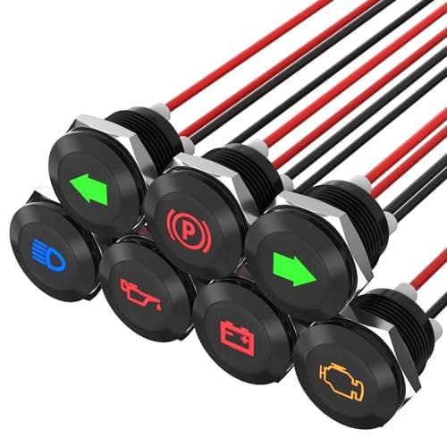 RVMARINEPAT 12V LED Indicator Light Small Indicator Light Waterproof 12 Panel Cutout 12 Volt 24 Volt Metal LED Indicator Pilot Dash Light with 300MM Wires 7PCS Black