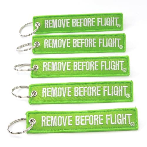 Rotary13B1 Remove Before Flight Key Chain - 5 Pack Lime Green/White