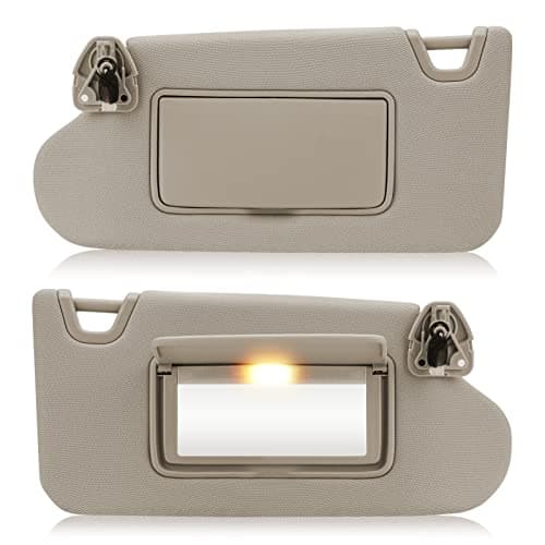 Left & Right Sun Visor with Vanity Light for 2013-2018 Nissan Altima Without Sunroof, Driver & Passenger Side Beige Sunvisor Replacement 96400-3TA2A 96401-3TA2A
