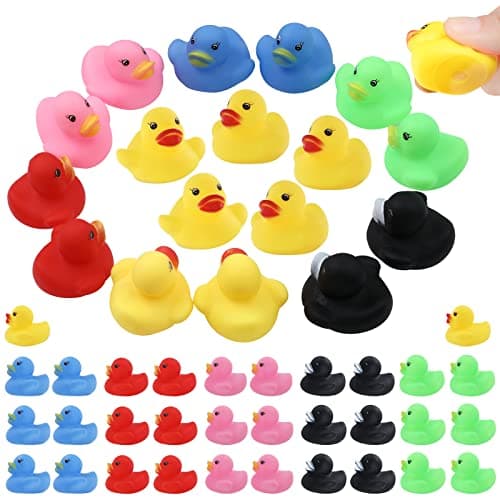 GADIEDIE50 Pack Multicolor Mini Rubber Ducky Float Ducks Baby Bath Toy, Great for Jeep Ducking, Shower, Birthday Party, Carnival Game Gift(1.6"x 1.5" x 1.2". 6 Colors)