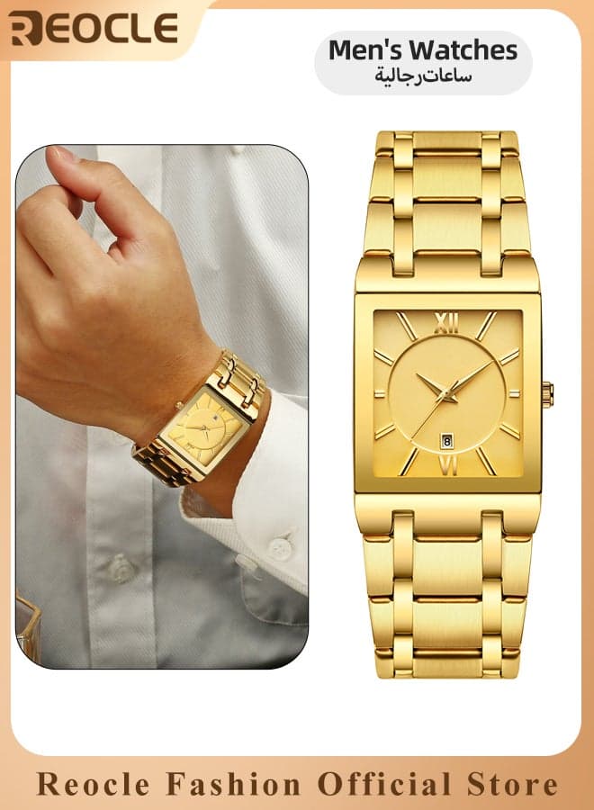 Square Quartz Watches Stainless Steel Wristwatch with Date Waterproof Fashion Business Casual Watch for Men and Women