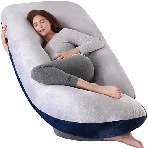 U-Shaped Full Body Pregnancy Pillow for Sleeping – 57" Maternity Pillow with Removable Cover, Support for Back, Legs, Belly & Hips (Velvet-Blue and Grey)