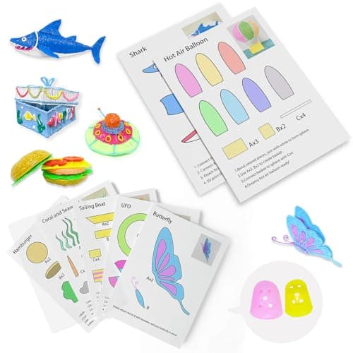 Dayker 3D Printing Pen Drawing Book 40 Patterns Colorful Painting Graffiti Template Thick Paper Stencils with A PVC Transparent Board for Birthday Christmas DIY Craft Gift