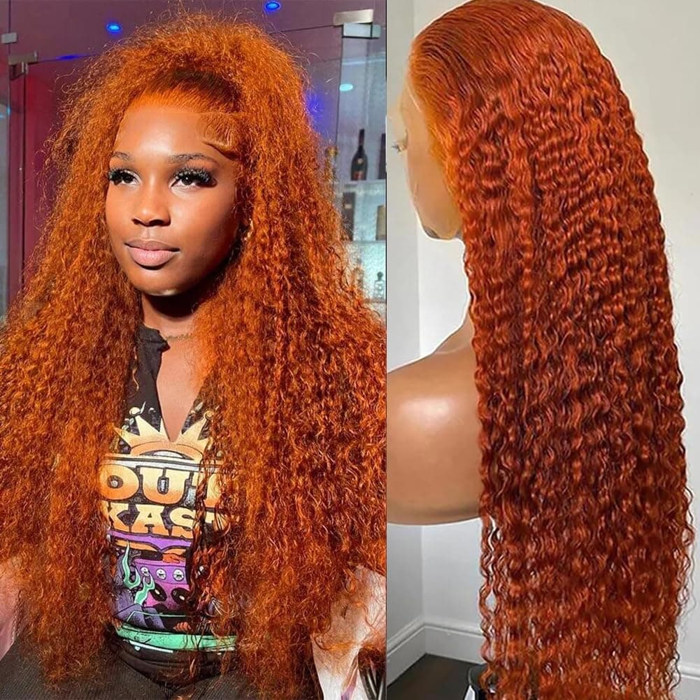 ALSZIQIHR 26 inch Ginger Orange Water Wave Lace Front Wigs Human Hair Colored 13x4 HD Transparent Lace Frontal Wig Human Hair for Black Women 180 Density Pre Plucked Hairline with Baby Hair