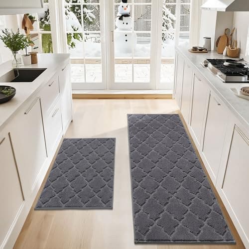 COSY HOMEER Soft Kitchen Rugs 2 PCS for in Front of Sink Super Absorbent Kitchen Floor Mats and Mats 24x35 Inch24X60 NonSkid Kitchen Mat Standing Mat WashablePolyesterDark Grey