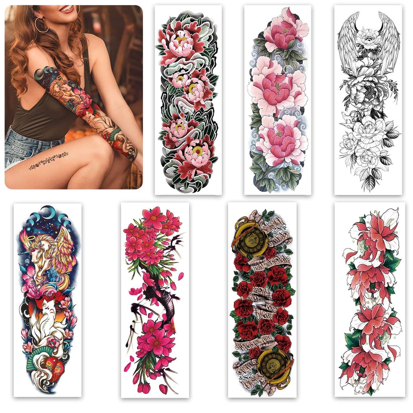 Aresvns Beautiful Spring Temporary Tattoo for Women and Girls L19xW7Full Arm Fake Tattoos FlowersWaterproof temporary tattoo sleeves Christmas Gift