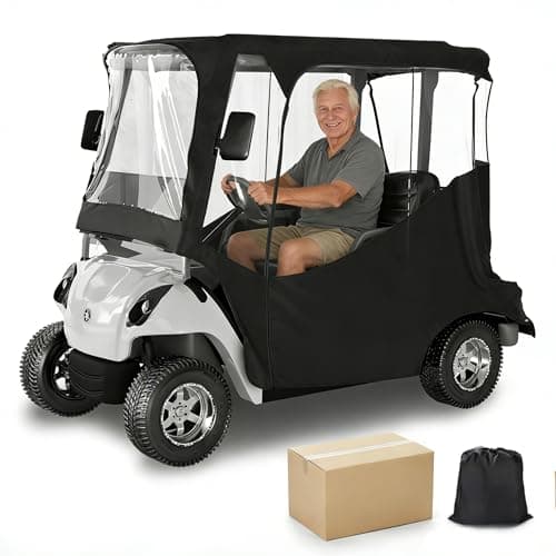 MASHELLY 2Person Golf Cart Rain Enclosure for EZGO TXTRXV AllWeather Waterproof Driving Cover with 600D Fabric 4Side Clear PVC Windows Windproof Full Protection