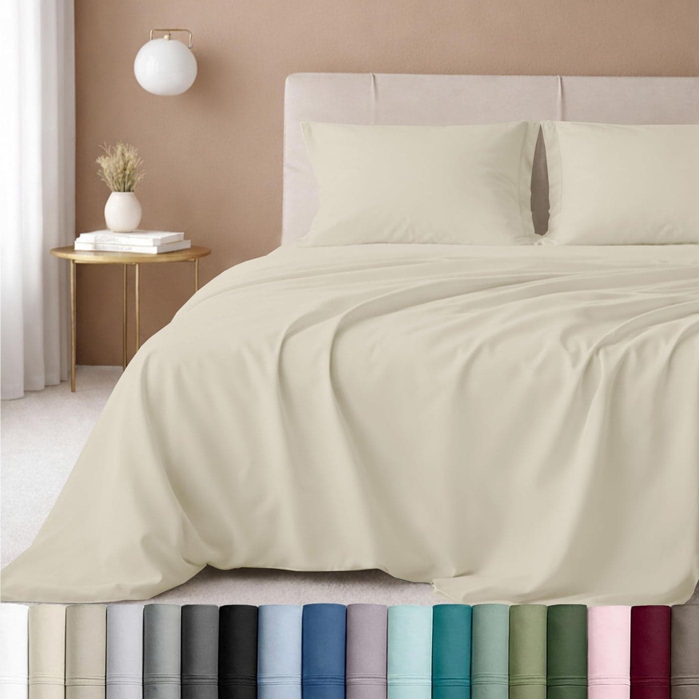 California Design Den Queen Size Sheet Set Luxury 600 Thread Count Sateen 100 Cotton Sheets Deep Pockets All Around Elastic for a Snug Fit Hotel Quality Bedding Set Ivory Warm Cream
