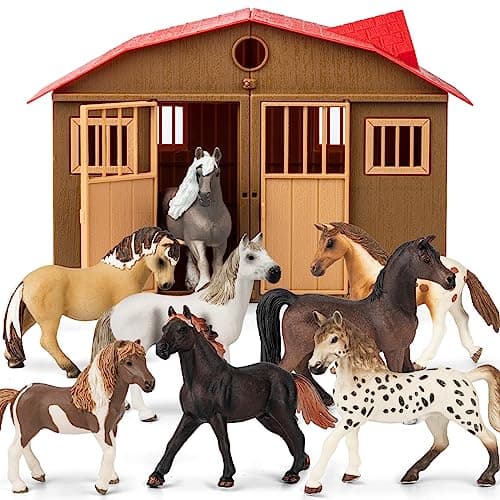 8 in 1 Horse Toy Set for Girl Age 612 8 Pcs Realistic 5 inch Plastic Horsse Figure with Stable Horrse Toy Figurine Farm Animal Gift for Boy Toddler Kid Horse Birthday Party Decoration Supplies