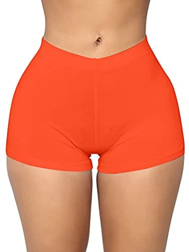 BORIFLORS Women's Sexy Workout Gym Biker Elastic Waist Booty Shorts, Small,Orange