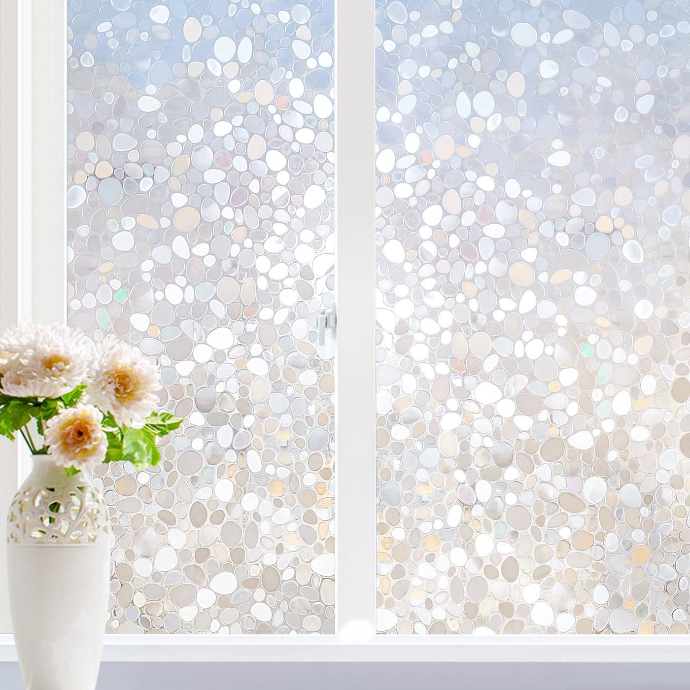 rabbitgoo Window Privacy Film Decorative Rainbow Window Clings for Glass Covering Static Cling Non Adhesive Door Stickers UV Blocking Stained Glass Vinyl Decal 3D Pebble 354 x 1181 inches