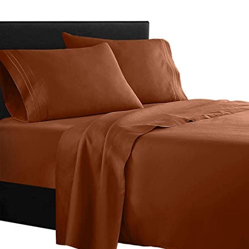 Clara Clark ® Supreme 1500 Collection 4pc Bed Sheet Set - Queen Size, Burnt Sienna (Rust, Orange Brown)