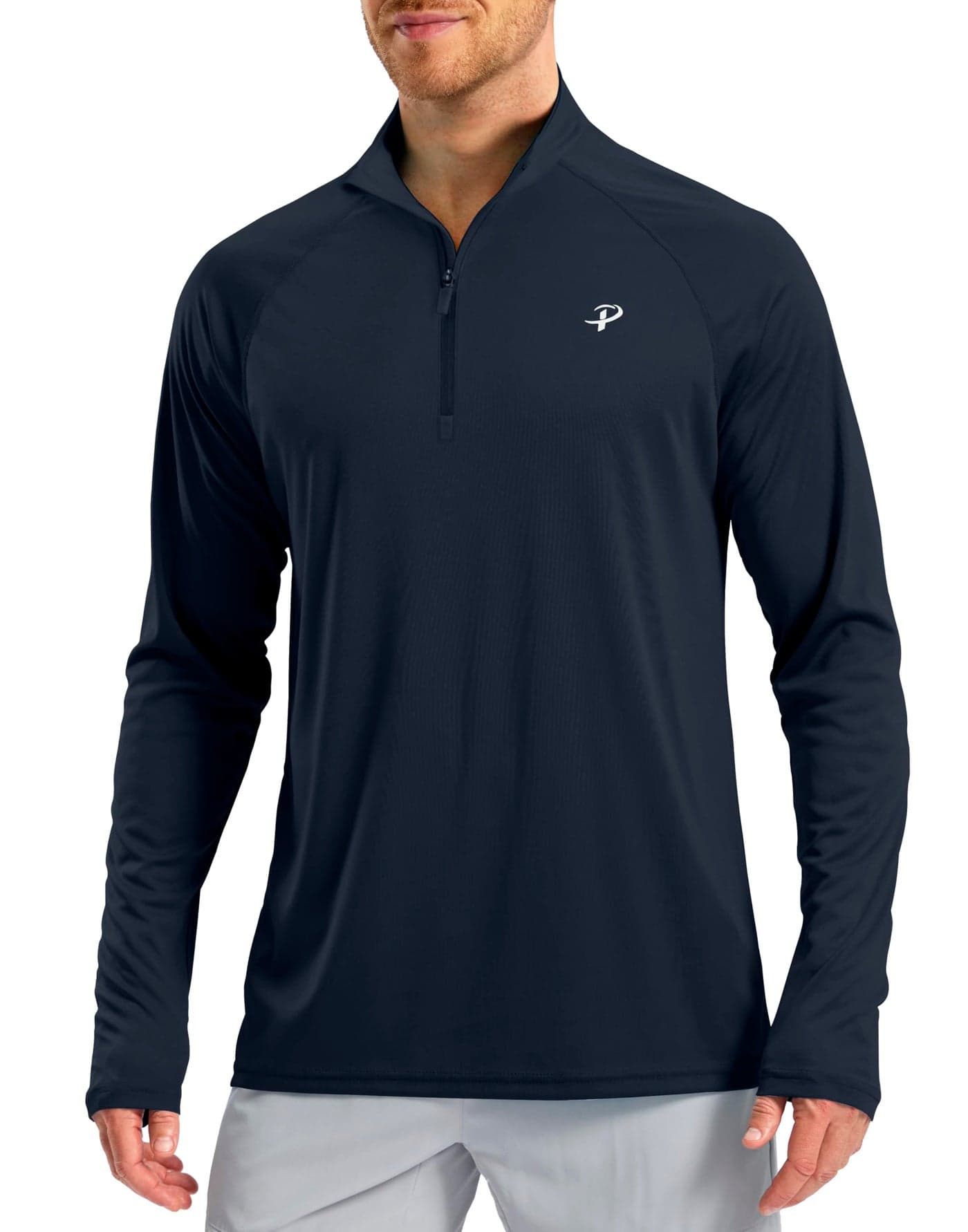 Pudolla Men's Navy Blue UPF 50+ Sun Protection Long Sleeve Rash Guard Shirt