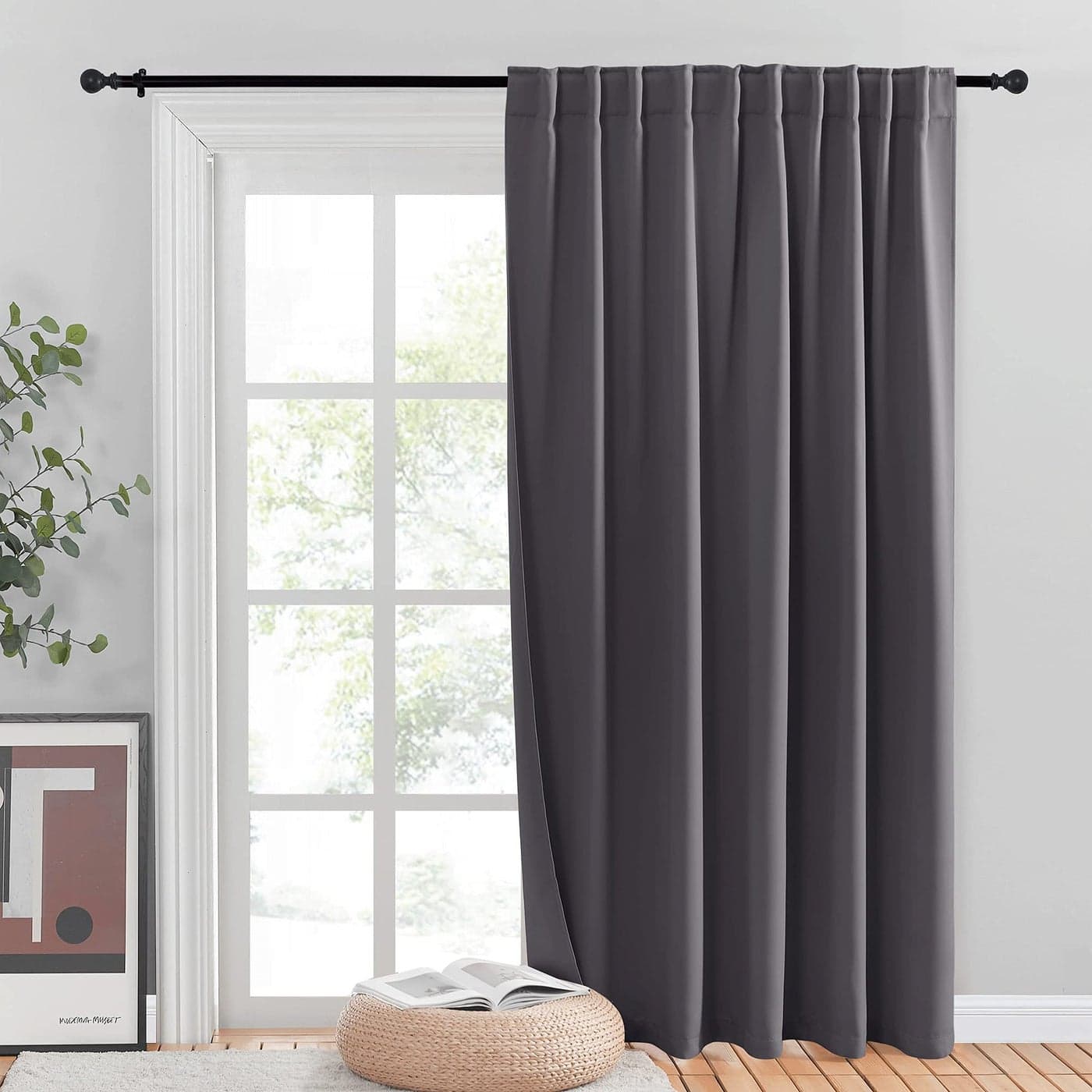 NICETOWN Sliding Door Curtains Wide Thermal Room Darkning Patio Door Curtain Vertical Blind Sliding Glass Door Drapes with Back Tab Rod Pocket for Garege Basement Gray W80 x L84 1 Piece