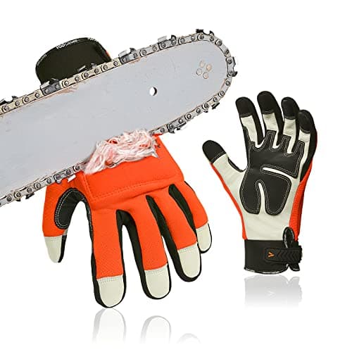Vgo... Chainsaw 12-Layer Saw Protection on Left Hand Back Cow Leather Gloves (Size M, Orange, CA9759)
