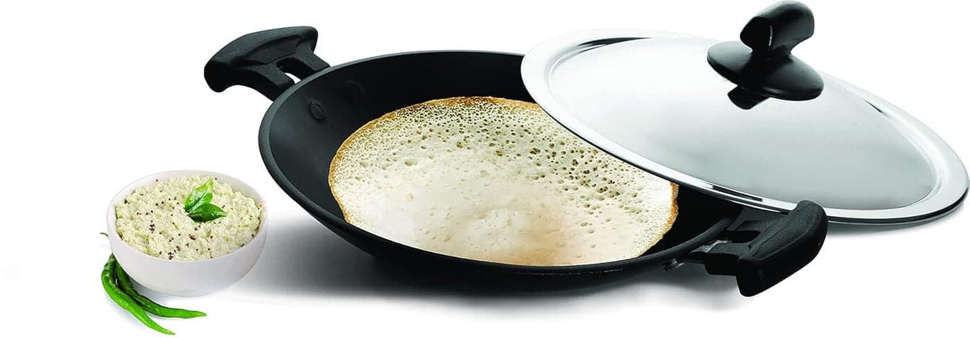 Pigeon by Stovekraft Special Aluminium Non-Stick Appachetty with Lid, 200mm, Black