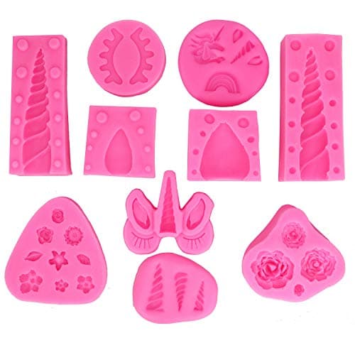 YuBoBo Unicorn Silicone Molds For Clay Crafts10 PCS Horn Ears and Eyelash Cake Topper 3D Unicorn Cake Mold Set Fondant Cake Decoration Molds For BirthdayParty Decoration Made 10 PCS