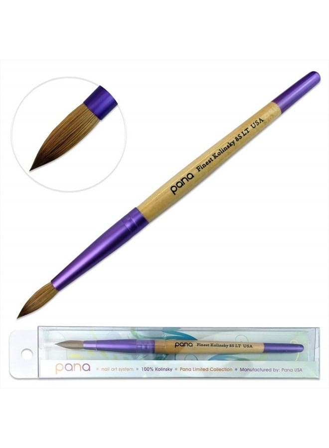 Pana Acrylic Nail Brush Pure Kolinsky Hair Beigh Purple Wood Handle with Purple Ferrule Round Shaped Style (Size # 8)