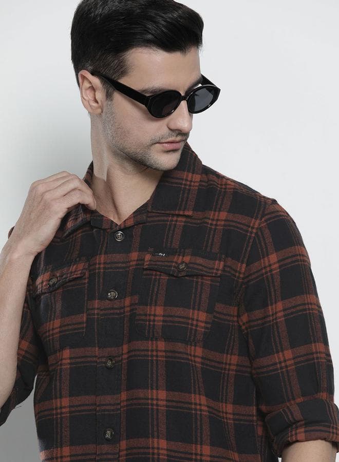 Men Black Plaid Regular Fit Shirt