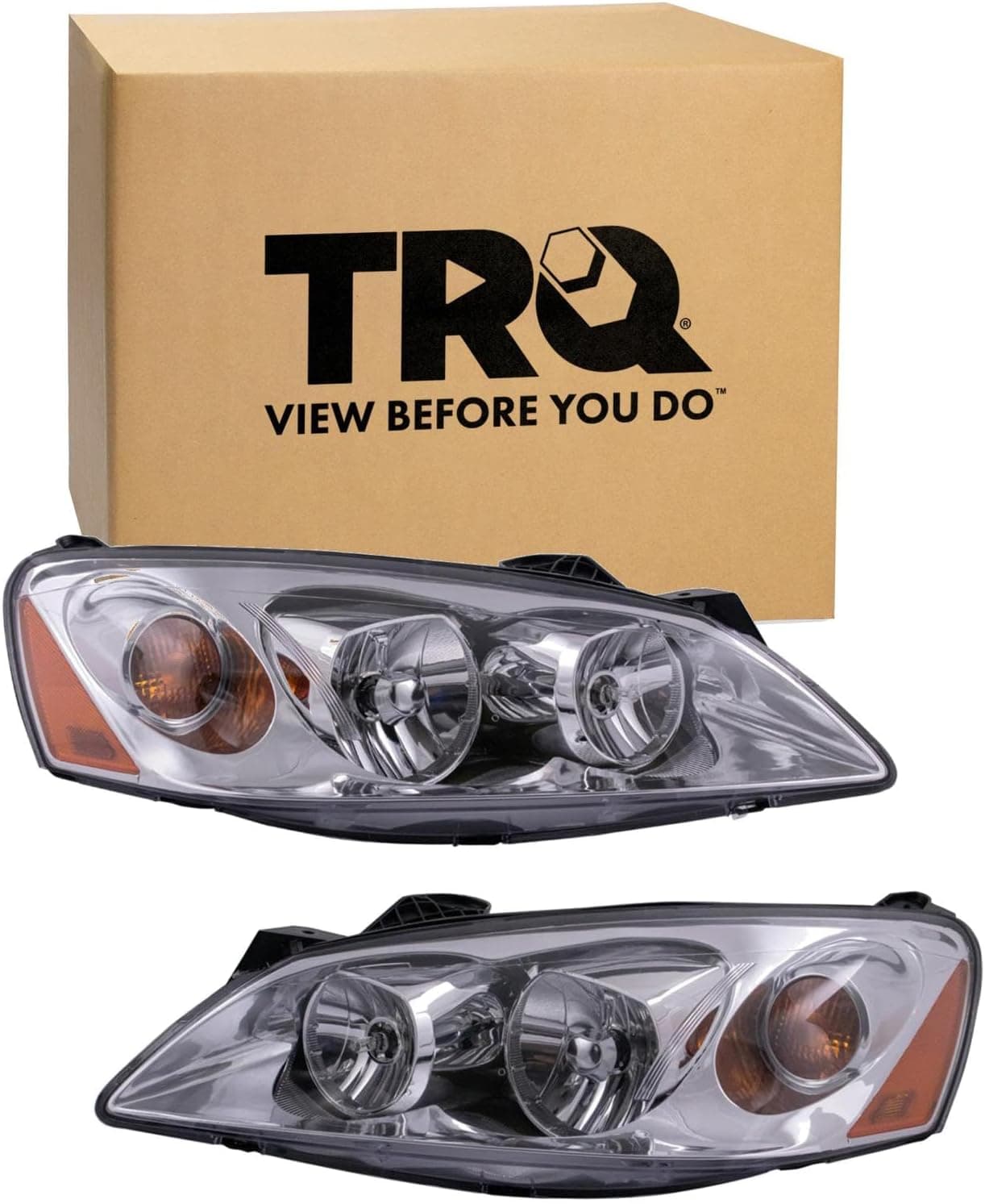 TRQ Driver & Passenger Side Headlight Assembly Set for 2005-2010 Pontiac G6