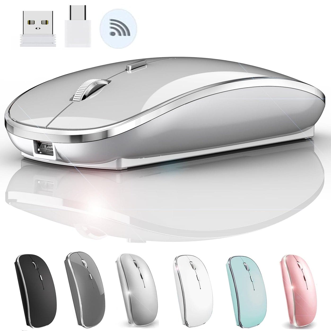 JETTA Wireless Mouse for MacBook Pro, MacBook Air, Laptop, Desktop, Chromebook, Win7/8/10/11, PC - Silver