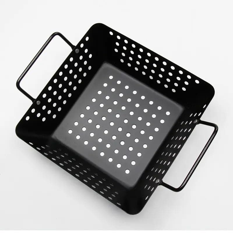 Bhajanshree BBQ Tray Square Heavy Duty Carbon Steel Nonstick BBQ Grilling Wok Pan Veggie Meat Tray Grill Topper Barbecue Pan Carbon Steel Black NonStick Grill Basket Oil Drain Tray for Camping Home