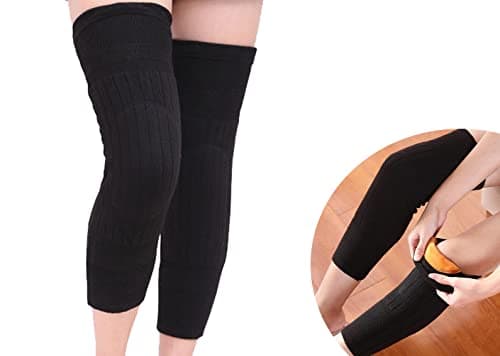 czmylzytt Unisex Cashmere Wool Knee Brace Pads Winter Warm Knee Warmers Thicken Breathable Elastic Knees Sleeves, Knee Pads-black-1, One Size