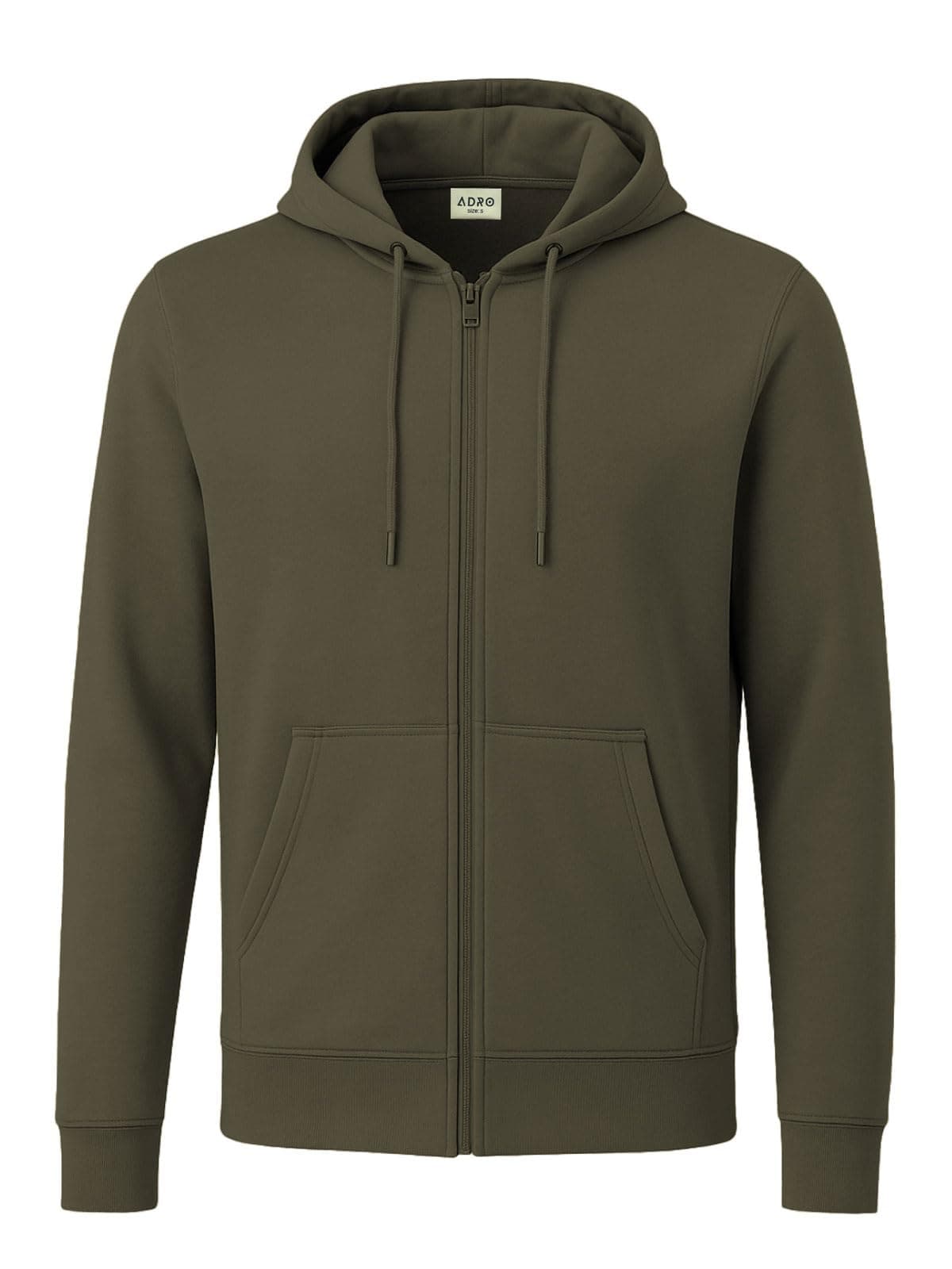 ADRO Men's Cotton Neck Hooded Sweatshirt (ZH24-PLN-OL_Olive