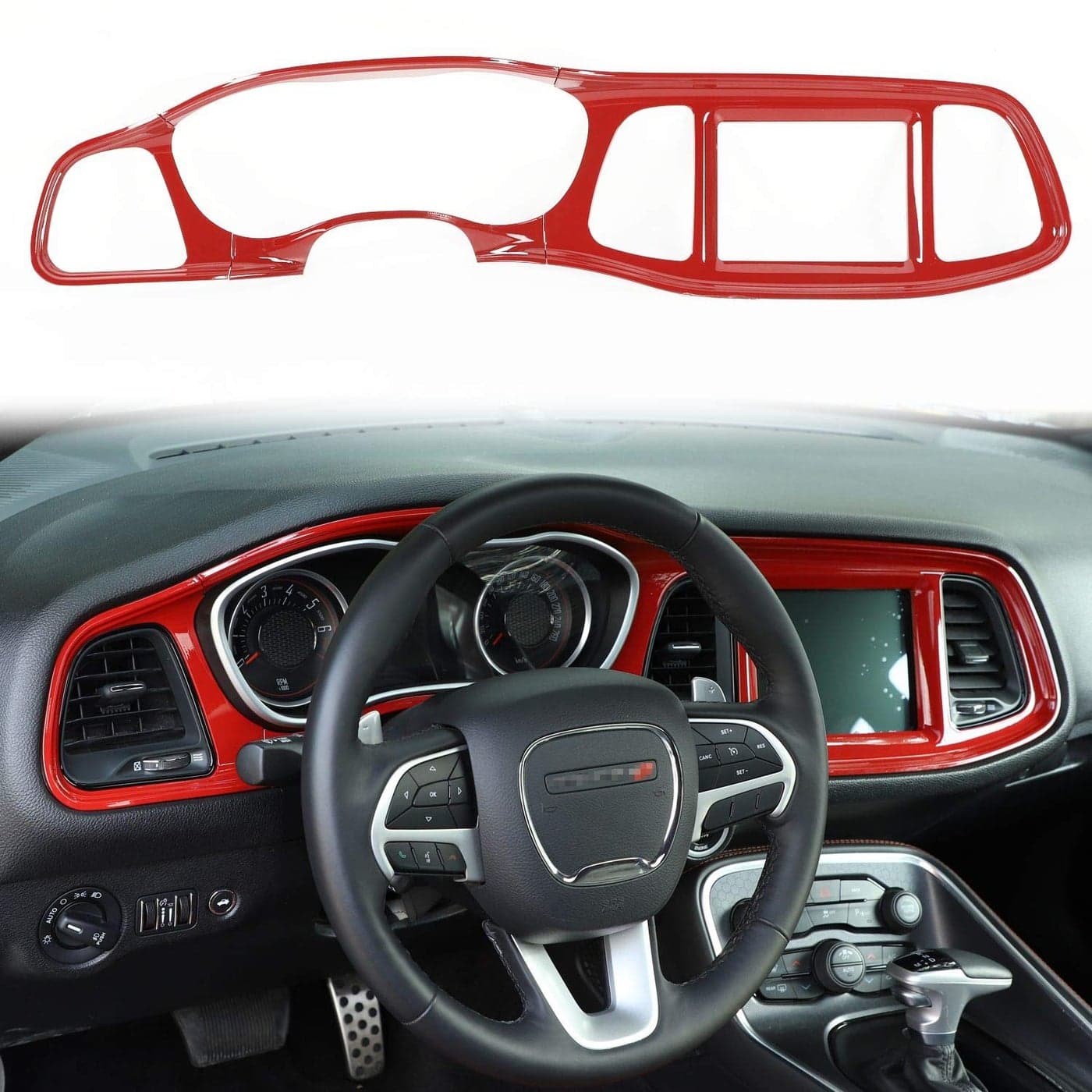 Voodonala for Challenger Center Consoles Dash Board Protecter Cover Trim for 20152024 Dodge Challenger Interior Accessories ABS Red 4pcs