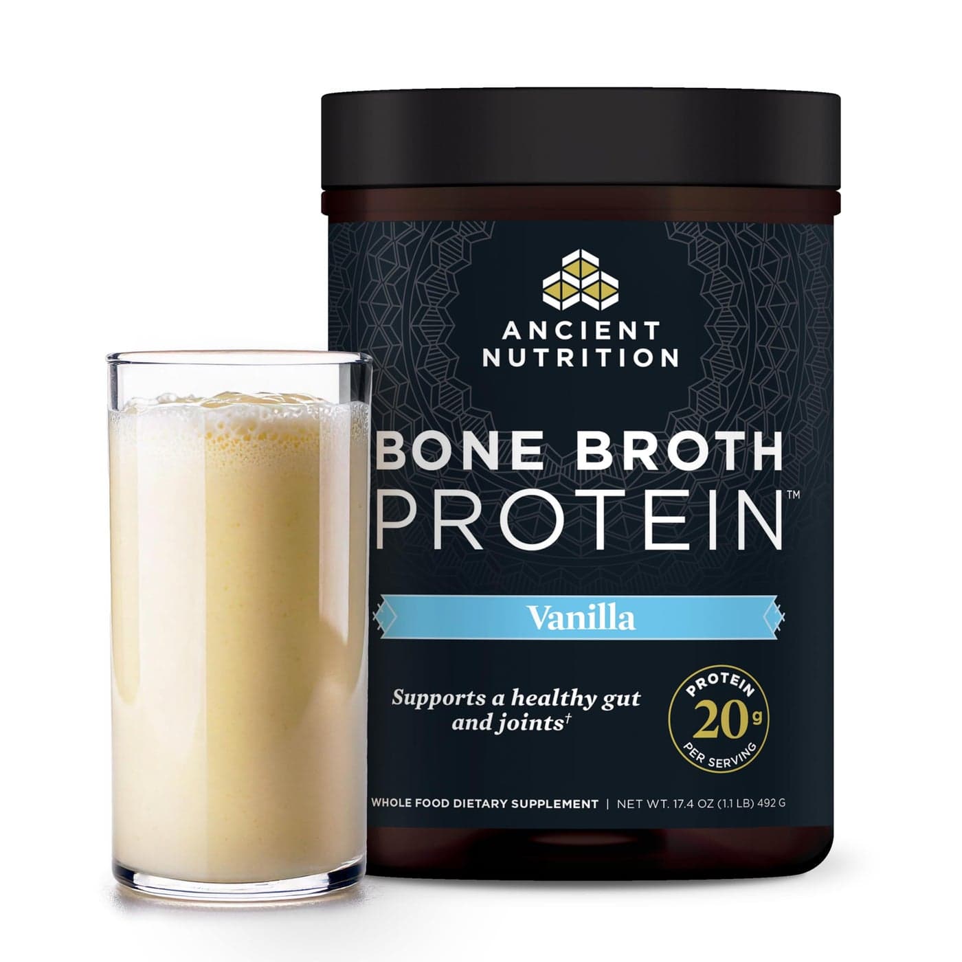 Ancient Nutrition Grass Fed Cage Free Bone Broth Protein Powder 20g Protein Hydrolyzed Collagen Peptides Keto Paleo Friendly Supports Joint Gut Health Vanilla 20 Servings