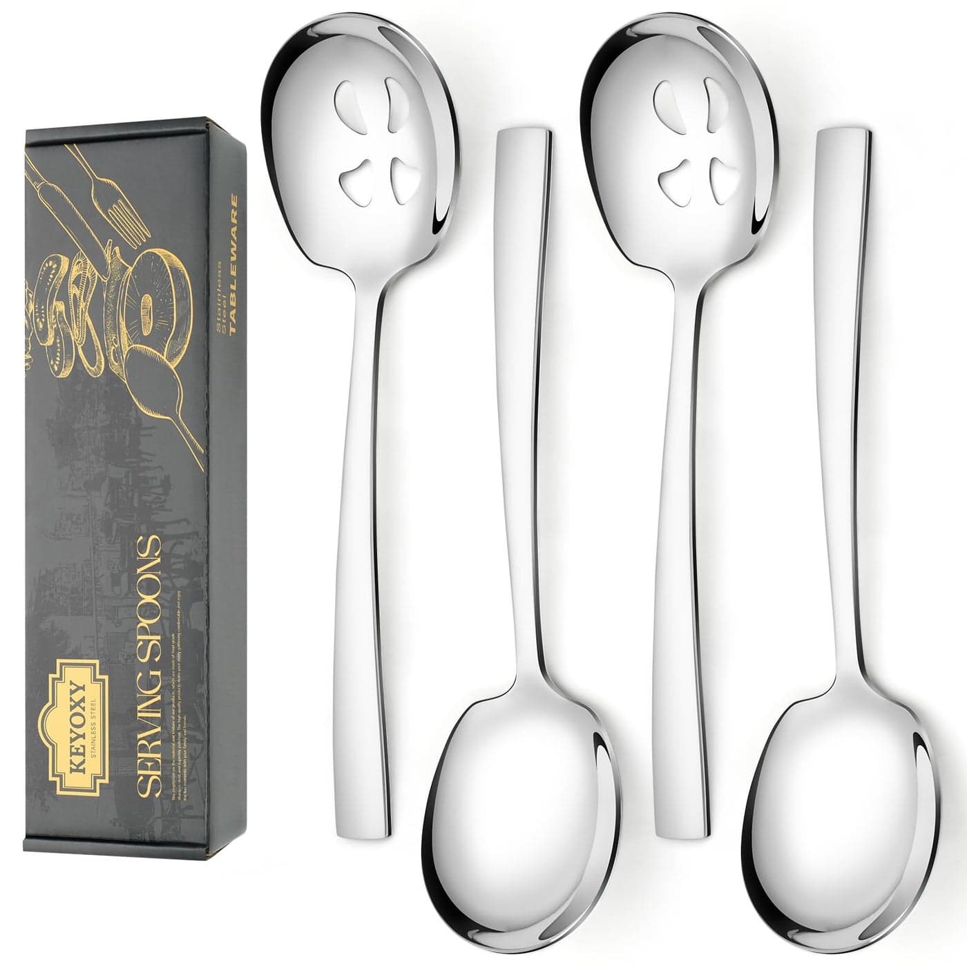 4 Piece Stainless Steel Serving Spoon Set 2 Large Spoons 2 Slotted Dishwasher Safe 92Inch