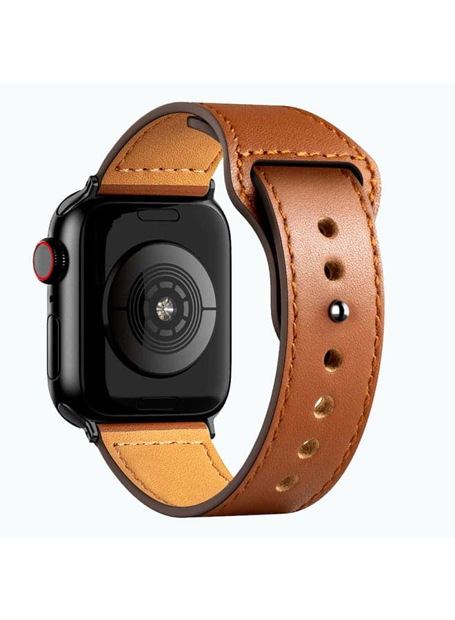 Genuine Leather Apple Watch 38mm/40mm/41mm Strap, Durable Cowhide Genuine Leather Replacement Band with Innovative Looping Pin-and-Tuck Secure Fit Closure for Apple Watch Series 4/3/2/1, Genio-38 Brown Brown