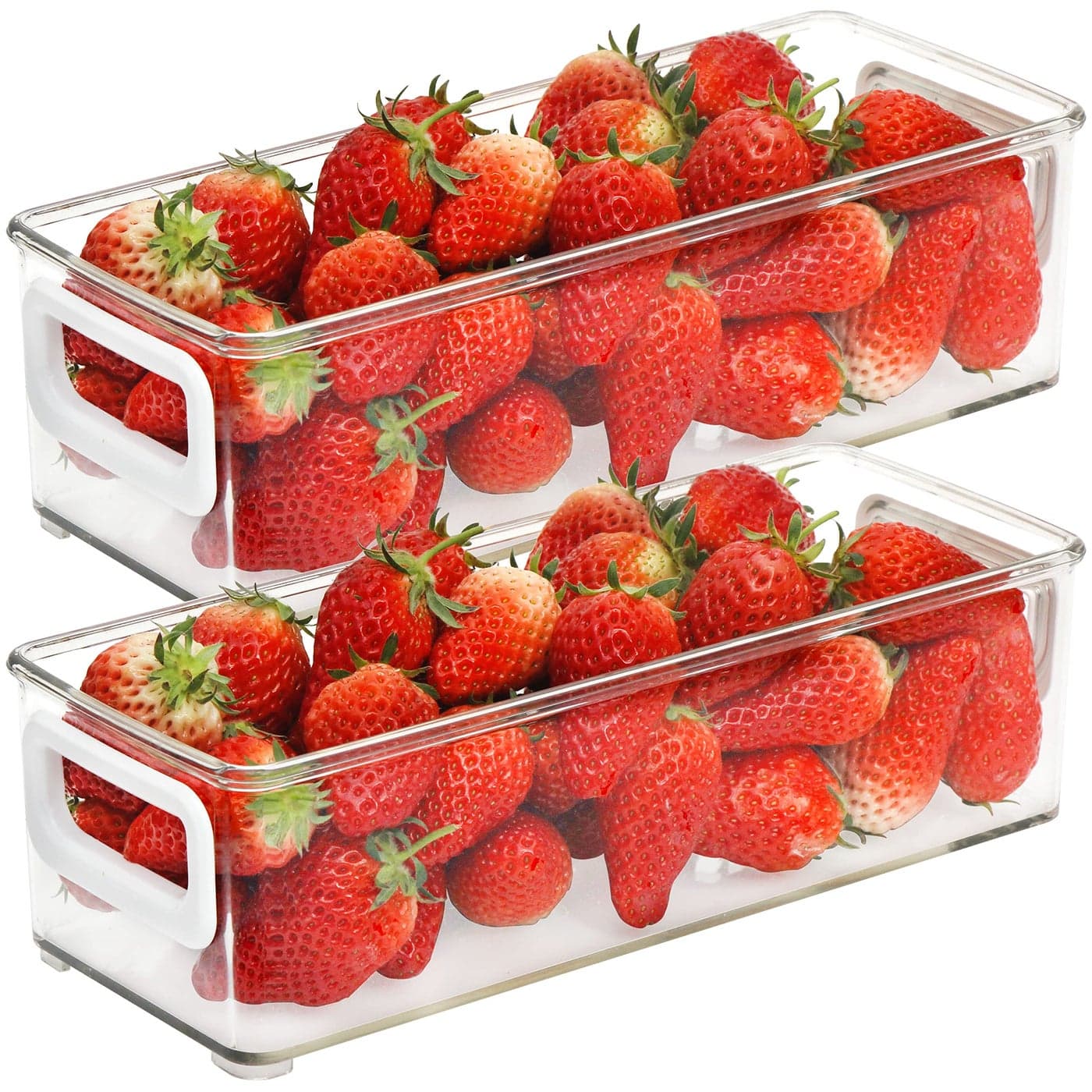 Youngever 2 Pack Stackable Plastic Storage Organizer Container Bin Stackable Storage Bins with Handler for Refrigerator Pantry 10 x 4 x 3