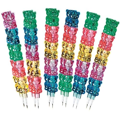 Fun Express Plastic Stackable Bear Pencils Stacking Point Pencils 5 in 1 Colorful Pencils for Party Supplies for Birthday Favors or School