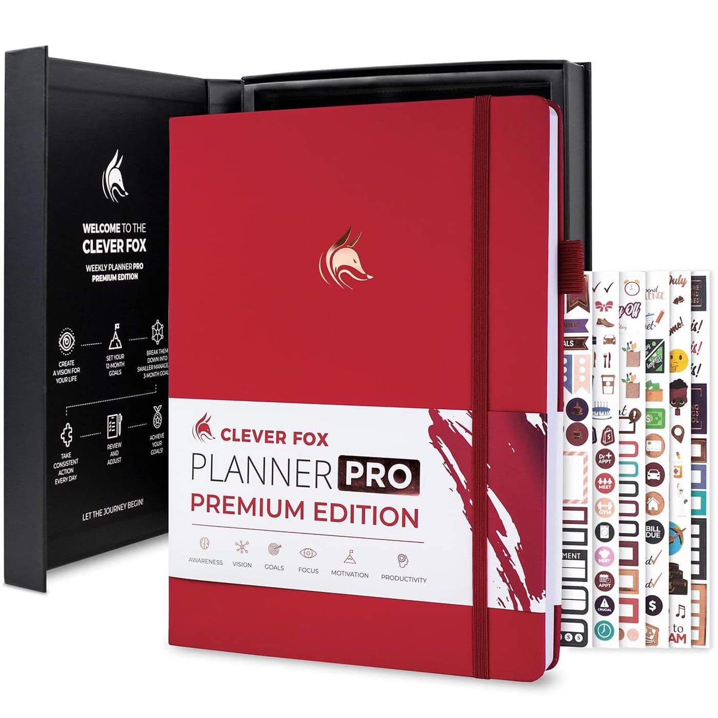Clever Fox Planner Pro Premium Luxurious Weekly Monthly Planner with Budget Organizer for Productivity Goals Undated A4 Red