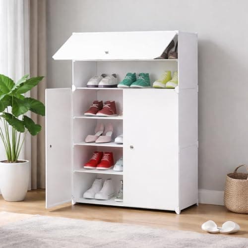 HEMOVIA Plastic Shoe Rack for Home | 6 ๐๐ก๐๐ฅ๐ DIY Shoe Rack with Door for Home Storage Plastic Box Organizer, Metal Door Frame, Chappal Slipper Sandals Stand