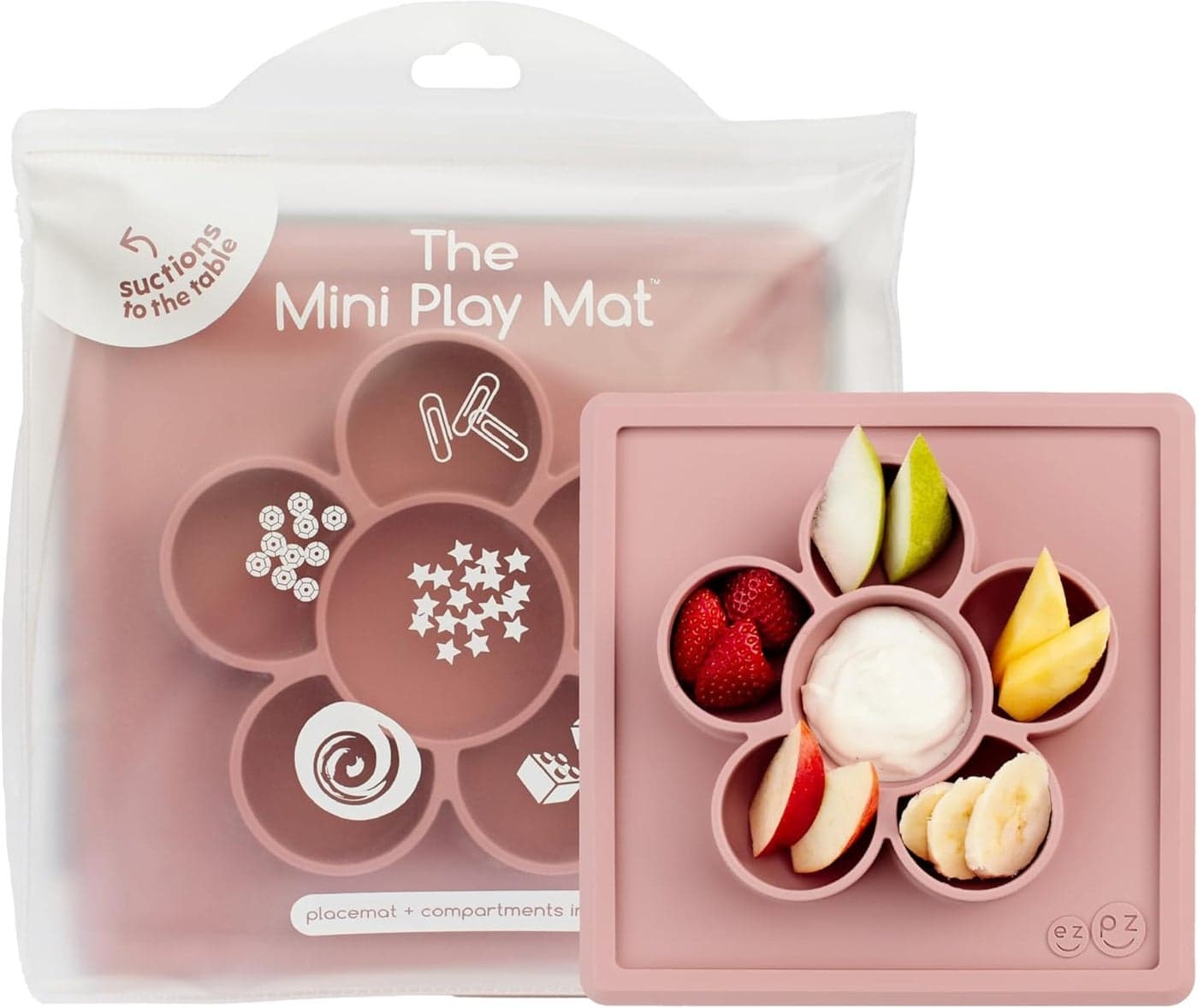 ezpz Mini Play Mat for Baby Toddler 6 Months Blush Suction Plate with Flower Compartments for Crafts Painting Sorting Snack Time Promotes Pincer Grip