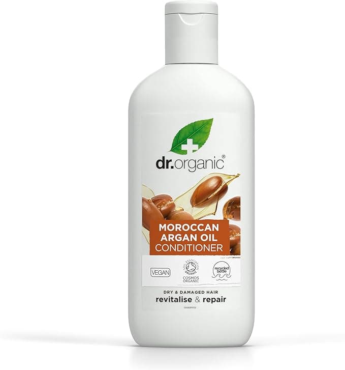 Dr Organic Moroccan Argan Oil Conditioner Revitalising Natural Vegan CrueltyFree Paraben SLSFree Recyclable Recycled Ocean Bound Plastic Certified Organic 265ml Packaging may vary