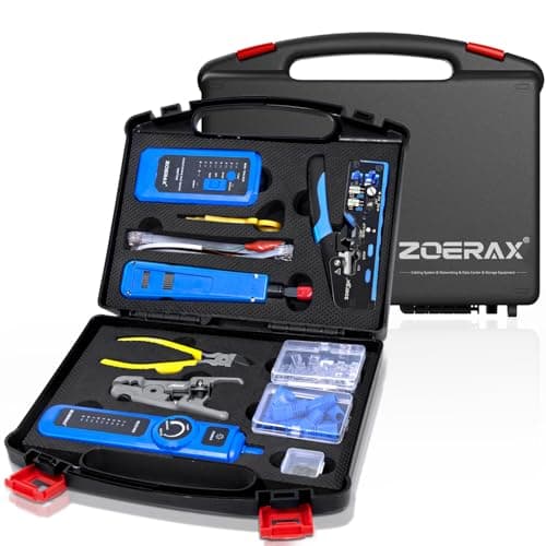 Professional Network Tool Kit ZOERAX 14 in 1 RJ45 Crimp Tool Cat6 Pass Through Connectors and Boots Cable Tester Wire Stripper Ethernet Punch Down Tool