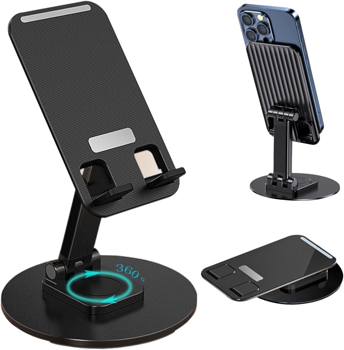 TAZLYN Mobile Stand for Desk Phone Stand for Desk 360°Rotatable & Foldable All Smartphone Tablet Mobile Stand for Compatible Base Multiple adjustments of Height and Angle(Black)