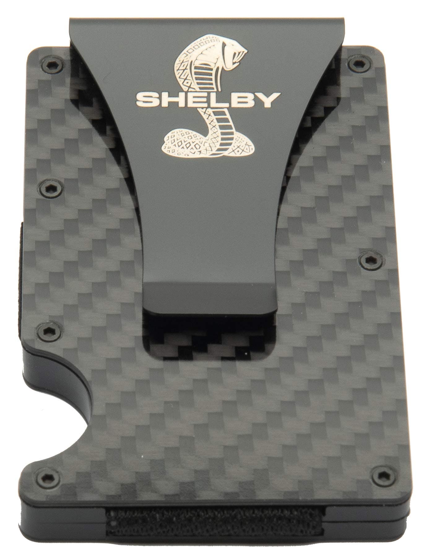Carroll Shelby® Carbon Fiber Wallet Money Clip | RFID* protection | Holds Currency, Credit Cards, Cash | Genuine Carbon Fiber | Super Slim & Lightweight | Laser Etched Shelby® Cobra Snake Logo