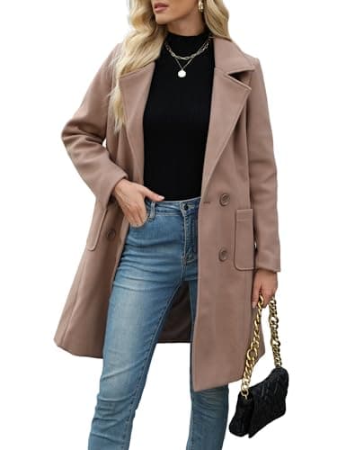 Bankeng Women Winter Wool Blend Camel Mid-Long Coat Notch Double-Breasted Lapel Jacket Outwear (Small, Camel)