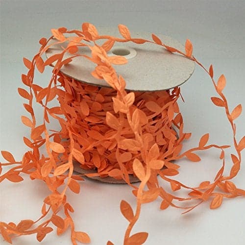 FQTANJU 10 Yards Leaf Ribbon Orange Artificial Rattan Leaves String Trim Ribbon Jungle Plant Decorative for Party Wedding Baby Shower Home Wreaths DIY Craft
