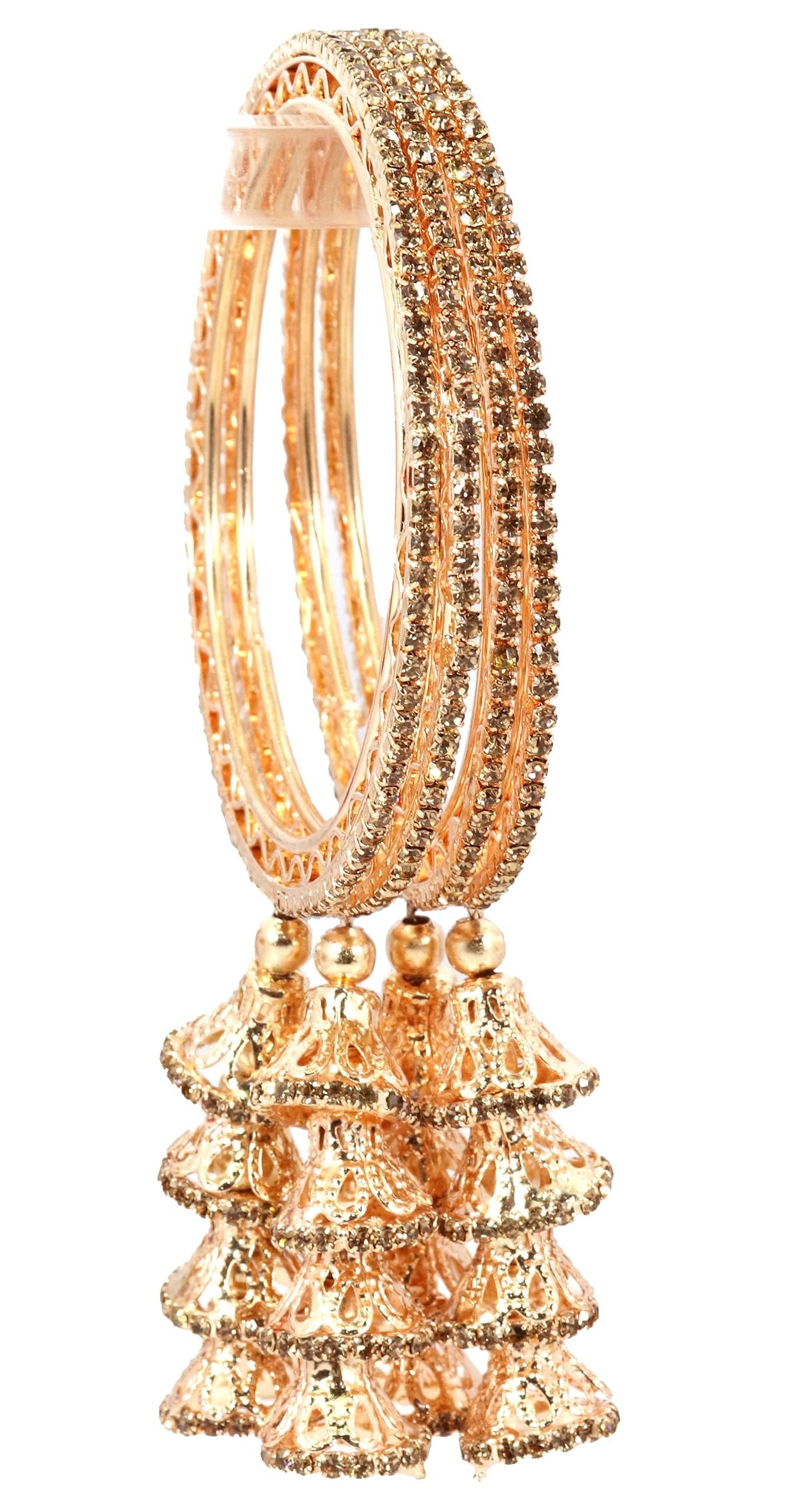 NMII Set of 4 Gold Plated Latkan Metal Bangle Set For Girls and Women | Fancy Women's Bangles | Traditional Jhumka Latkan Design Bangles | Fashion Jewelry - Set of 4 Bangles,(MAH56_1725-RoseGold-2.2)