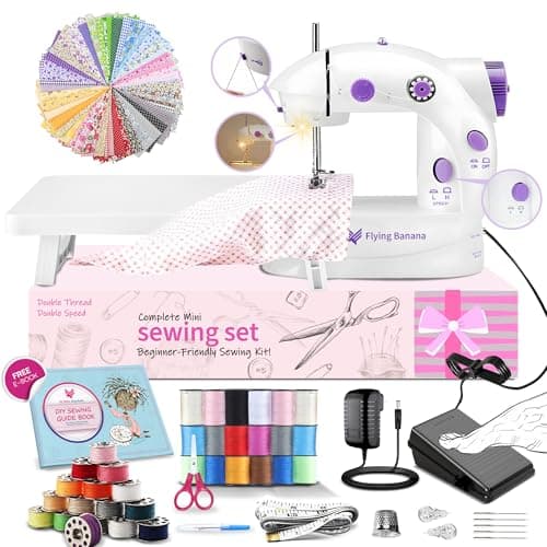 Mini Sewing Machine for Beginners-Maquina de Coser, Easy Automatic Sewing Machine with Extension Table, Household Electric Portable Sewing Tool with Sewing Kit, Small, for All Age, Kids or Adults
