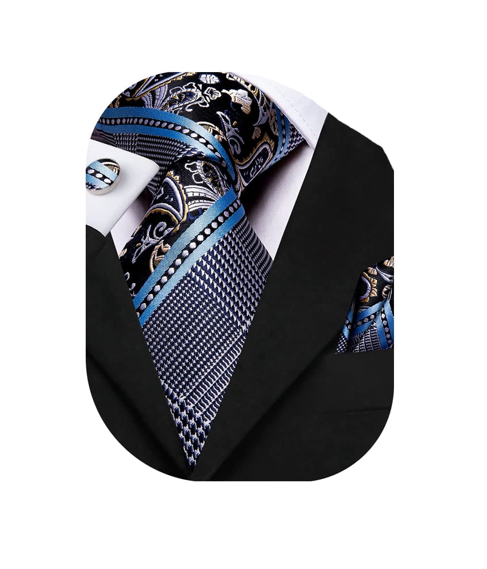 Dubulle Mens Paisely Floral Silk Tie for Men Striped Necktie and Pocket Square Set Wedding Business,Blue