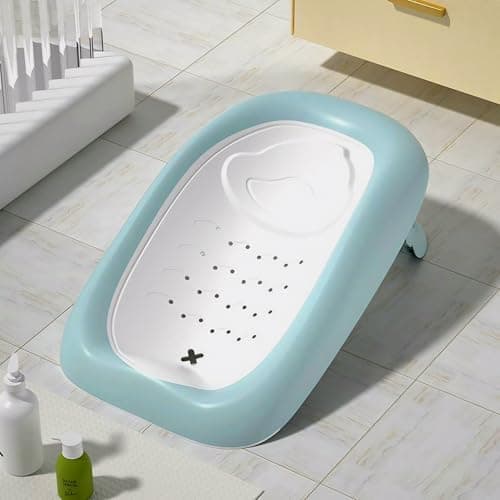 MomNess Baby Bather and Bath Chair for Newborns & Infants 0-10 Months, Foldable & Adjustable, Anti-Skid Base, Washable Soft Mesh Seat, Perfect New Born Baby Products, Baby bath seat, Baby Essentials, Ideal Baby Shower Gifts, Toys (MNBS2 BLUE)