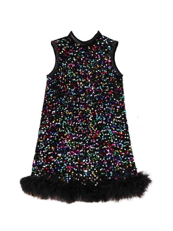 Niren Enterprise Girls Sequin Sparkle Glittery Finish and Slim Fit Style Party Dress Frock Multicolour