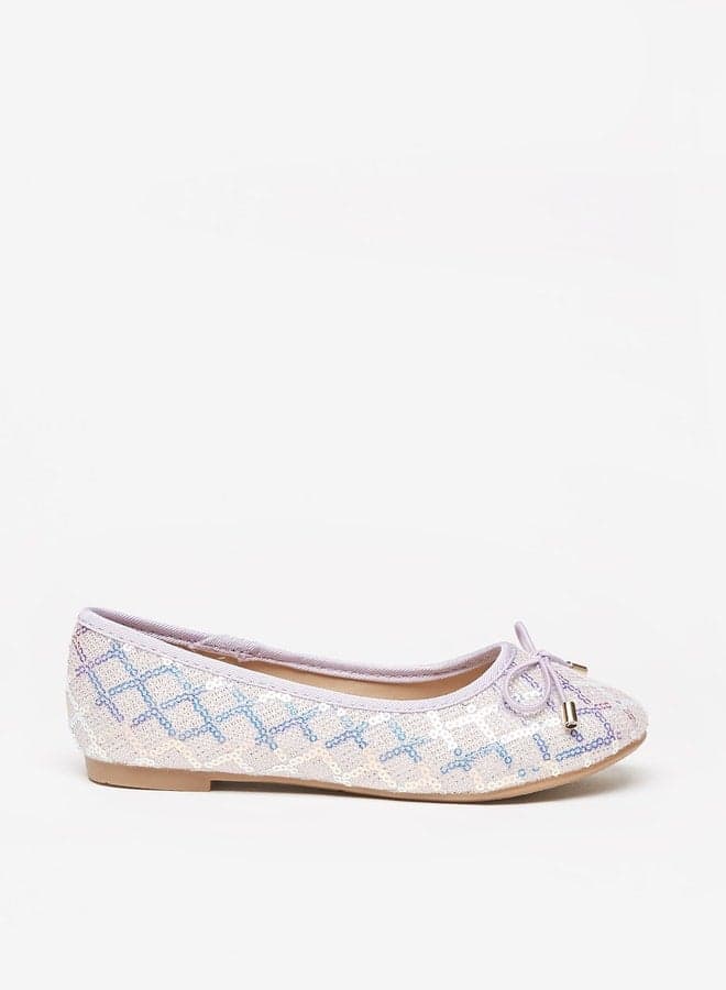 Girl's Embellished Slip-On Ballerina Shoes with Bow Applique