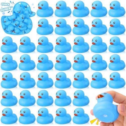 Hungdao 48 Pcs 2 Inch Mini Rubber Ducks for Kids Children Party Favors Bulk Bath Ducks Summer Pool Floating Toys Rubber Duckies Birthday Gifts for Boys Girls Baby Shower SuppliesBlue